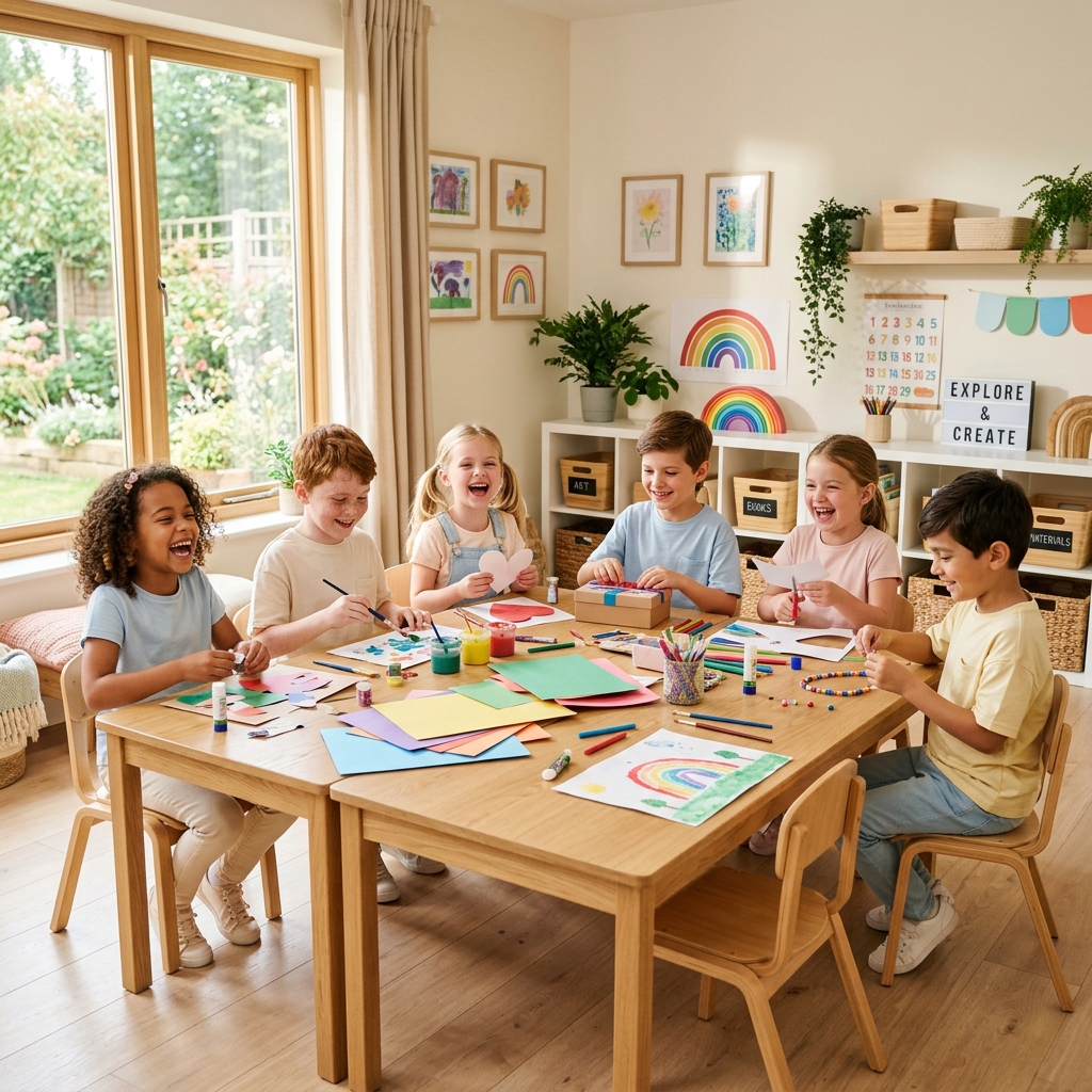 Niños de Casa de Paz haciendo manualidades